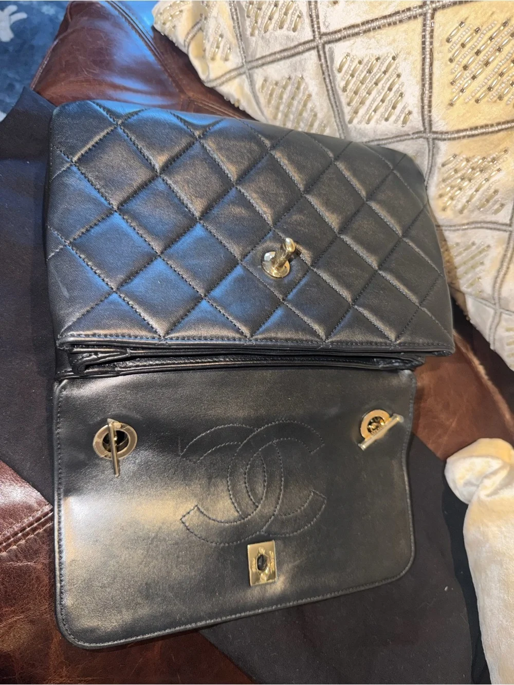 CHANEL Black Quilted Leather Top-Handle & Chain Shoulder Bag